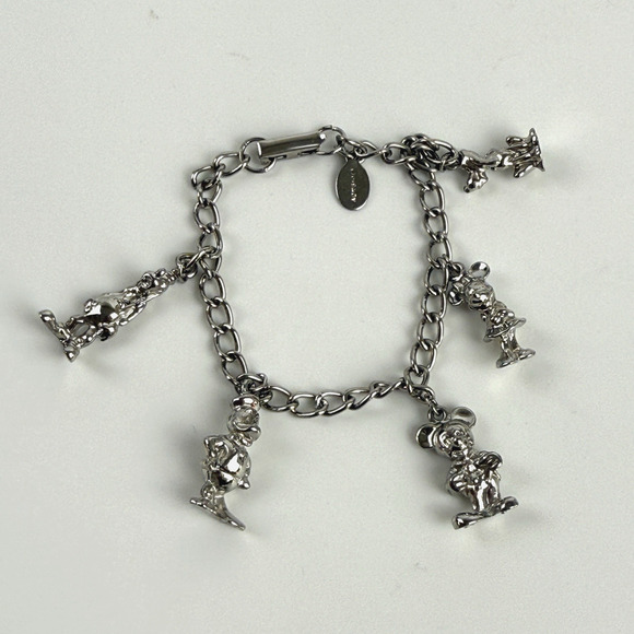 Disney Mickey Mouse Minnie Donald Duck Goofy Pluto Silver Tone Charm Bracelet 7" - Picture 1 of 10